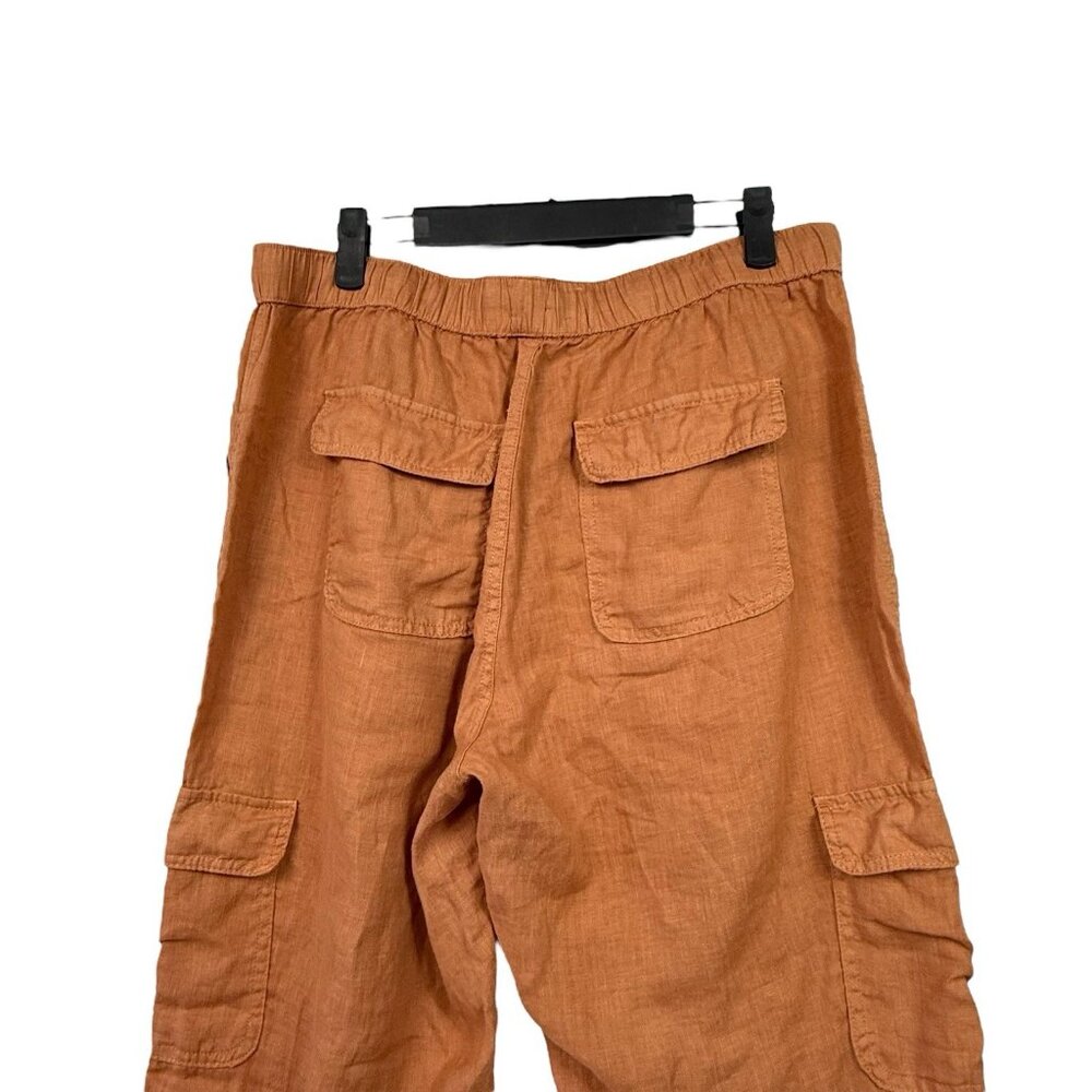 Nicole Miller Linen Joggers Pants Womens Size Large Orange Elastic Waist Pockets - Picture 3 of 6